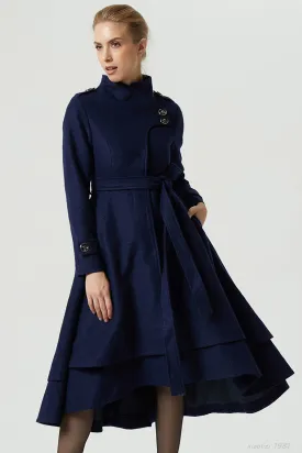 vintage inspired navy blue tiered wool coat 1981#