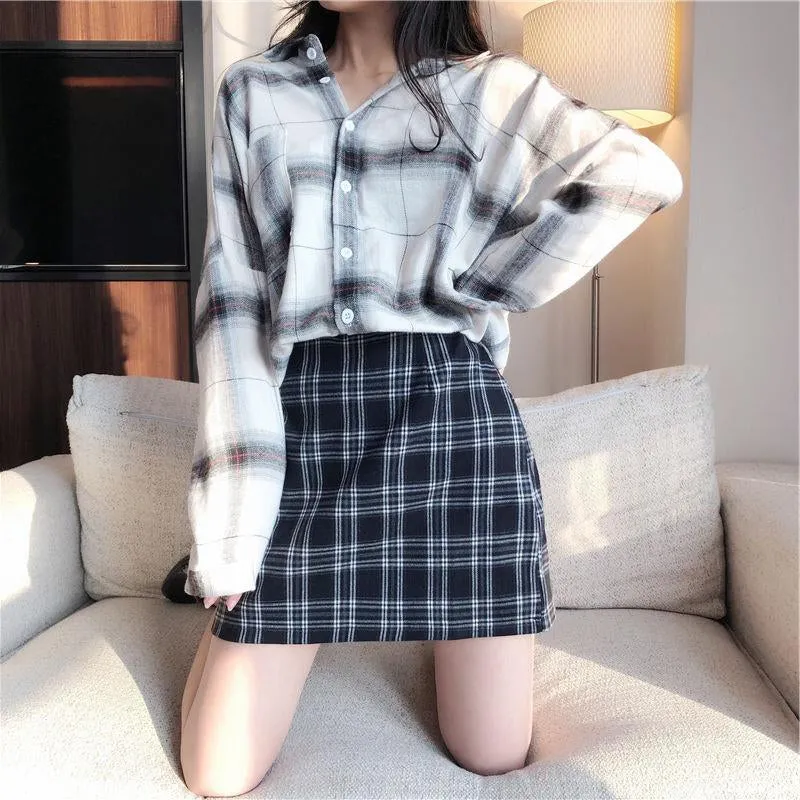 Vintage Plaid A-Line Casual Mini Skirts