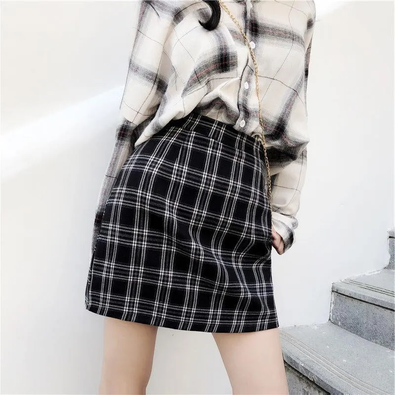 Vintage Plaid A-Line Casual Mini Skirts