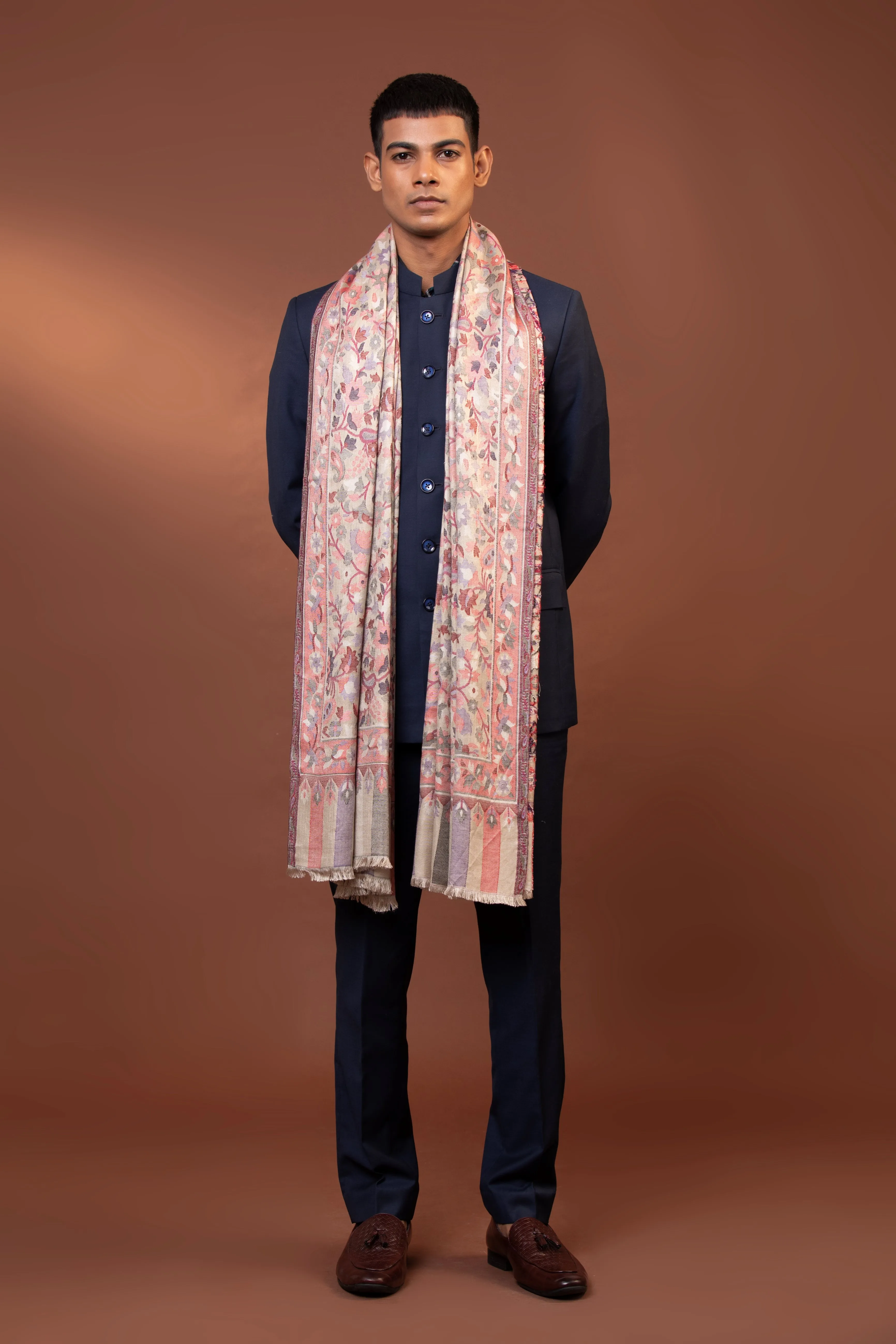 Viscose Floral Print Men’s Shawl - Handmade Kashmiri Kani Wrap