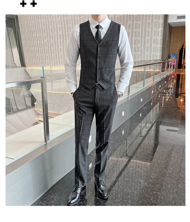 West Louis™ Business Casual Plaid High-End 3 Piece England Suit