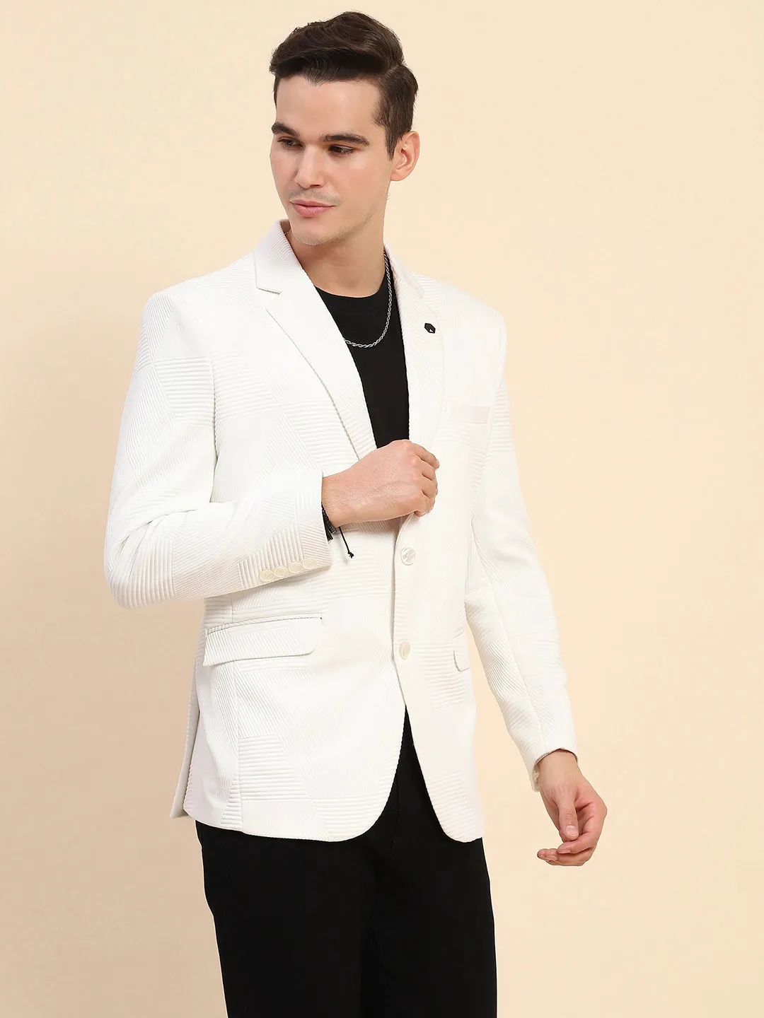 White Poly Blend Textured Coat