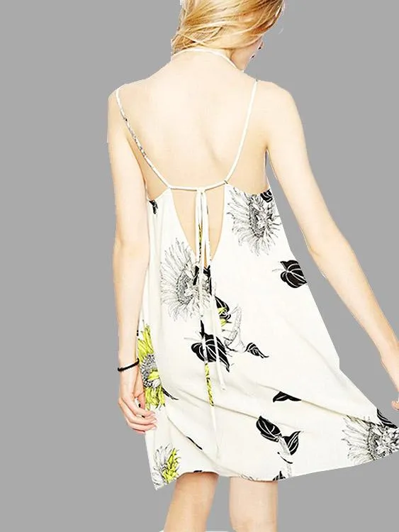 Wholesale Backless V-Neck Floral Print Dresses