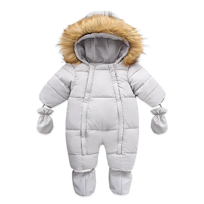 Winter Baby Jumpsuit Thick Warm Infant Hooded Inside Fleece Rompers Newborn Boy Girl Overalls Outerwear Kids Snowsuit