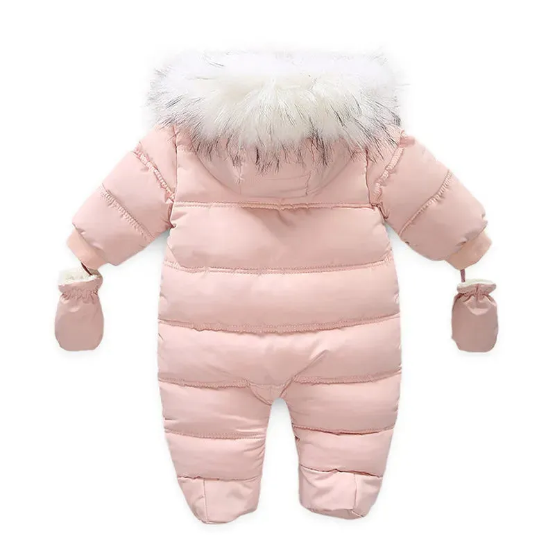 Winter Baby Jumpsuit Thick Warm Infant Hooded Inside Fleece Rompers Newborn Boy Girl Overalls Outerwear Kids Snowsuit