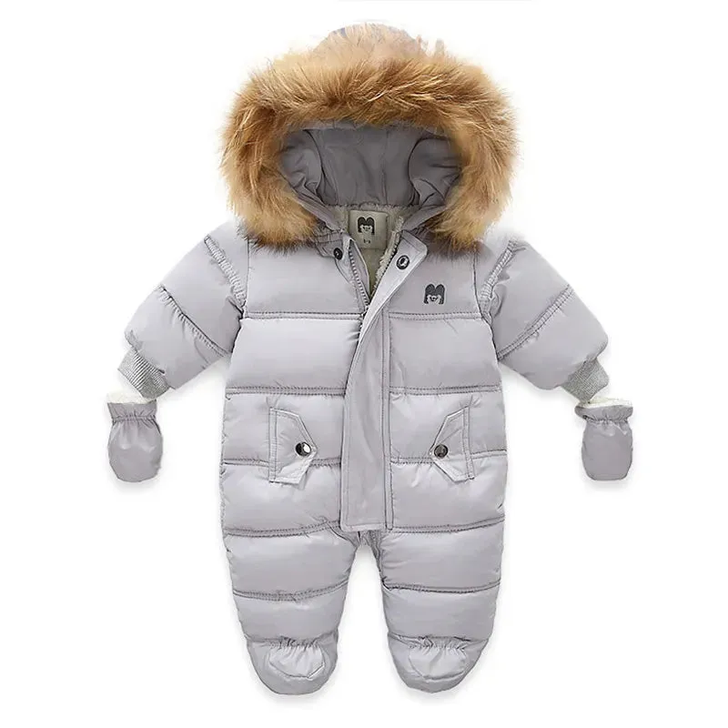 Winter Baby Jumpsuit Thick Warm Infant Hooded Inside Fleece Rompers Newborn Boy Girl Overalls Outerwear Kids Snowsuit