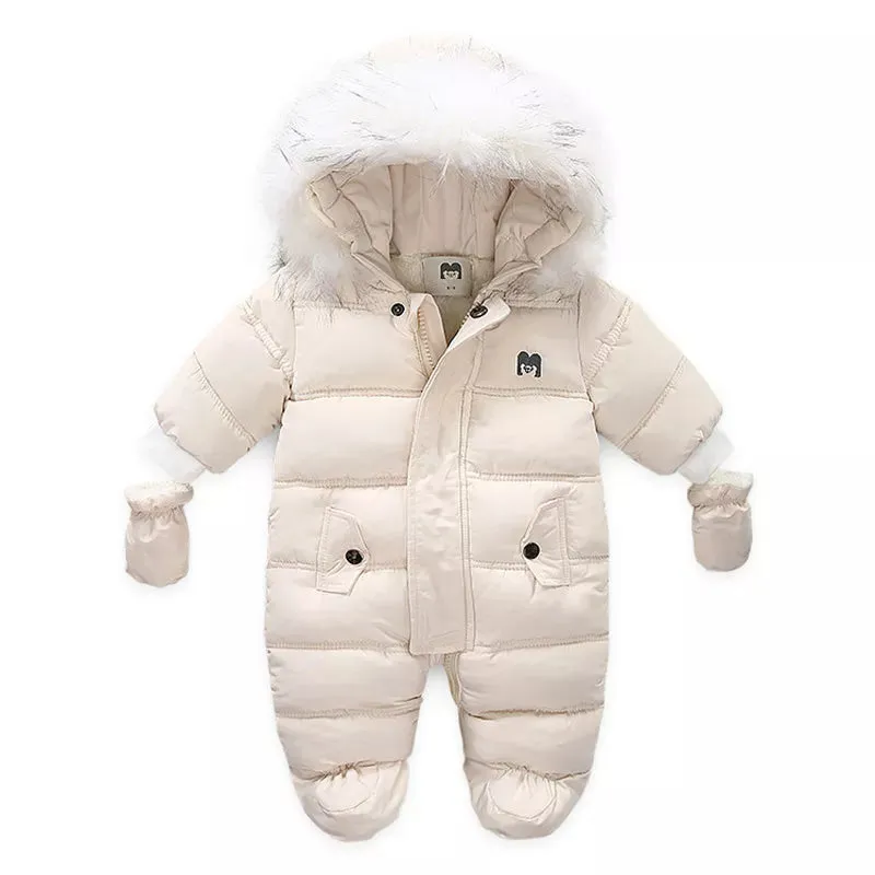 Winter Baby Jumpsuit Thick Warm Infant Hooded Inside Fleece Rompers Newborn Boy Girl Overalls Outerwear Kids Snowsuit