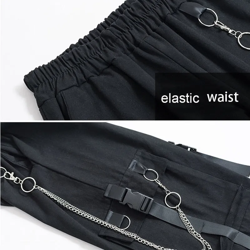 Women Cargo Pants Harem Pants Pockets Jogger Trousers With Chain Pants