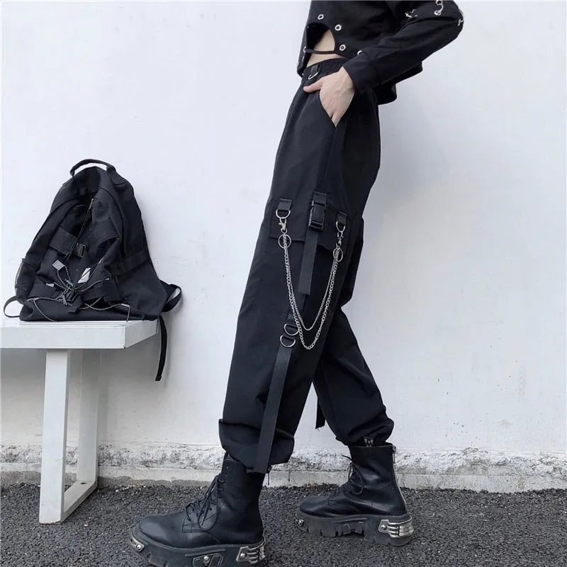 Women Cargo Pants Harem Pants Pockets Jogger Trousers With Chain Pants