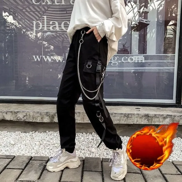 Women Cargo Pants Harem Pants Pockets Jogger Trousers With Chain Pants