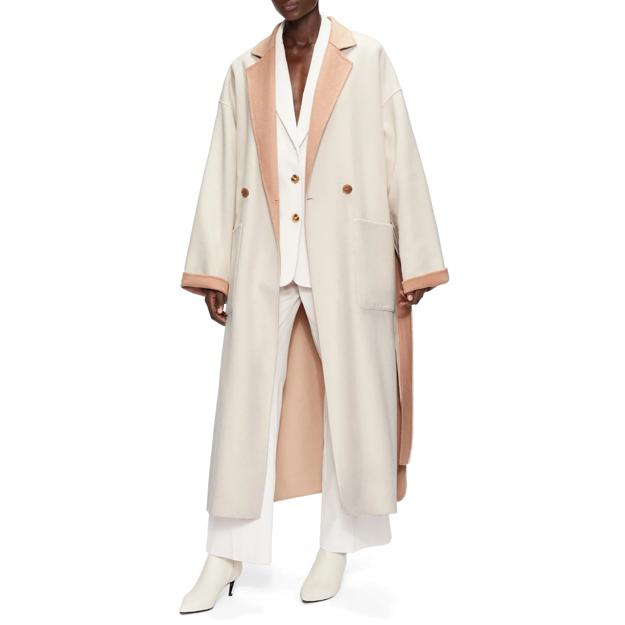 Women Wmo-Anahh-Flood Length Double Faced Wool Coat - White