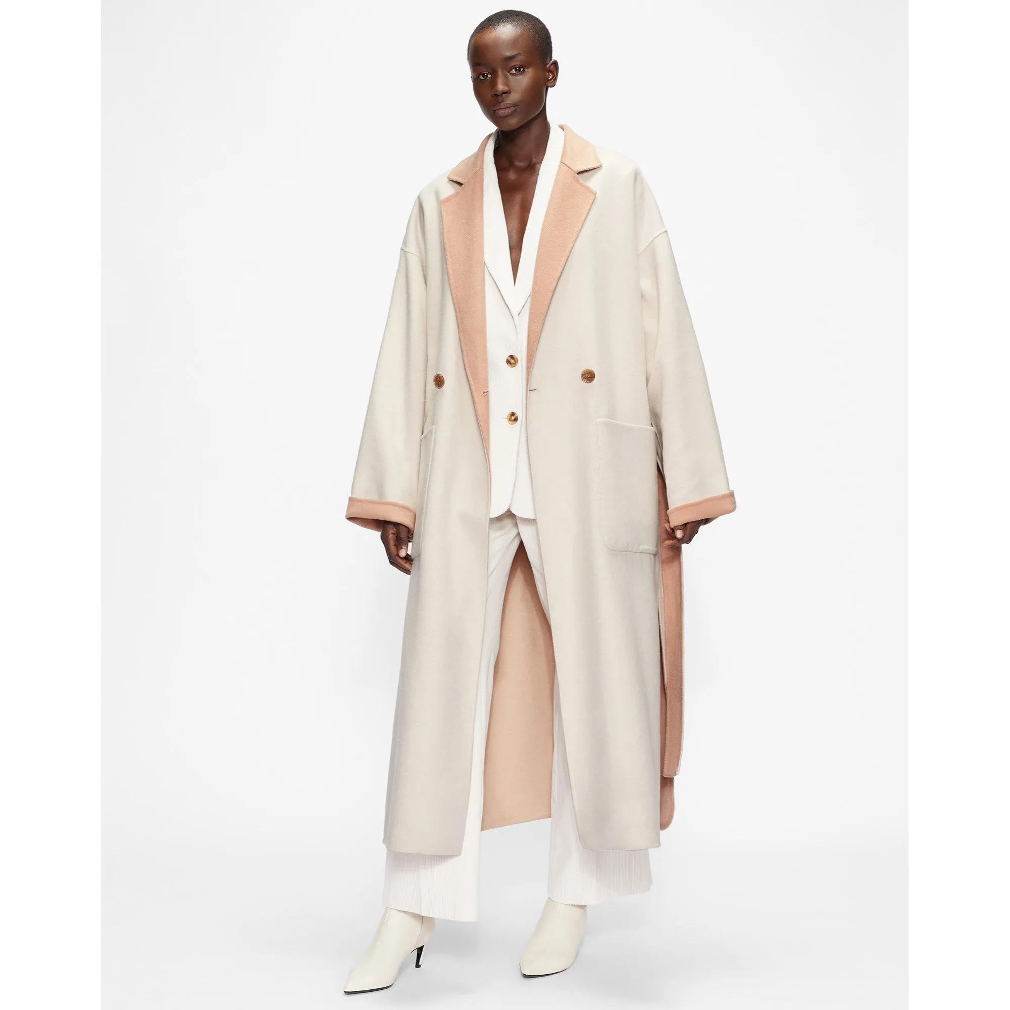 Women Wmo-Anahh-Flood Length Double Faced Wool Coat - White