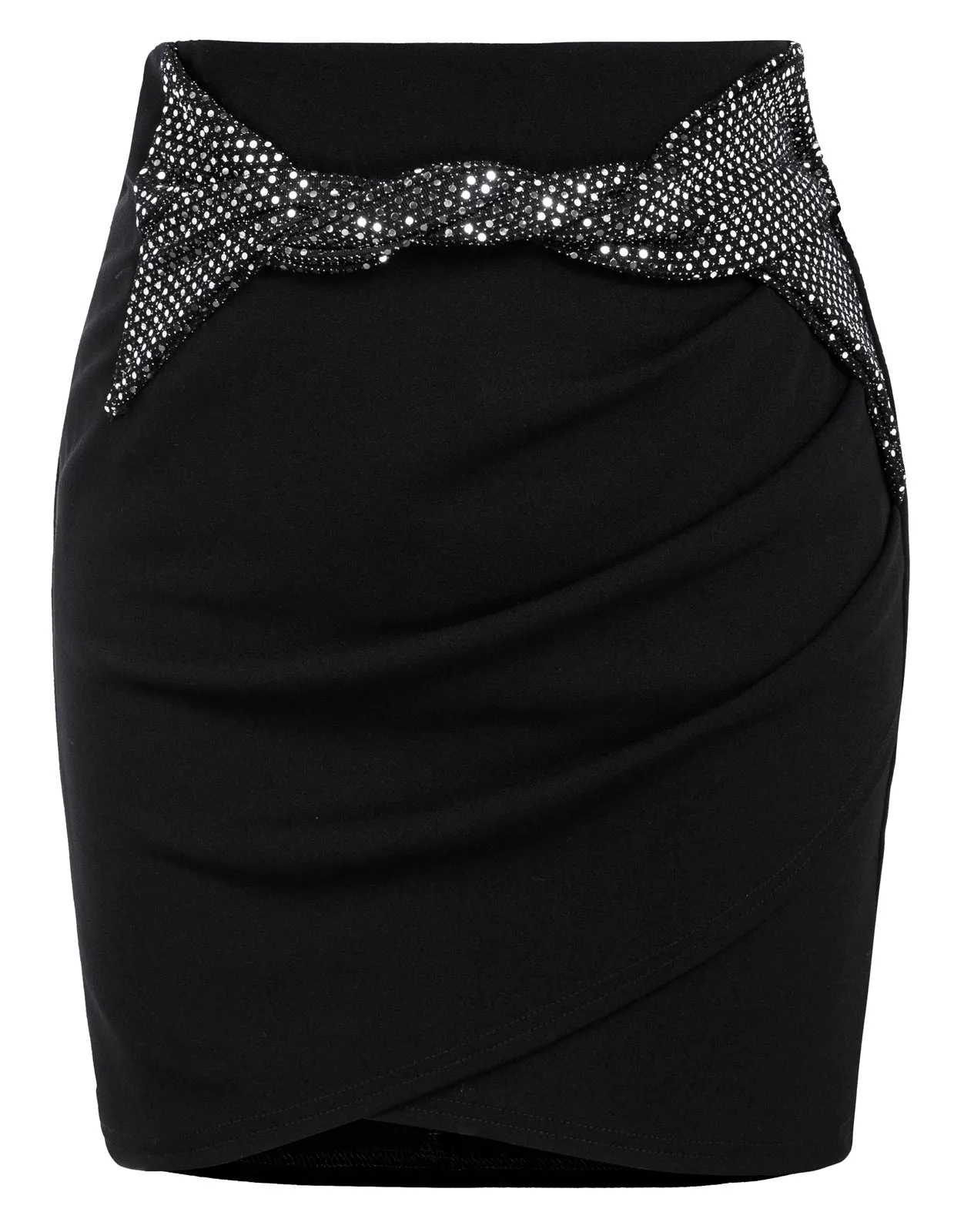 Women's Bodycon Short Skirt Sequin High Waist Twist-Front Wrap Mini Skirts