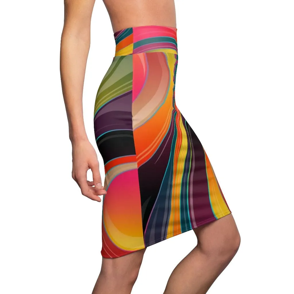 Womens Skirt - Multicolor Abstract Swirl Style Skirt