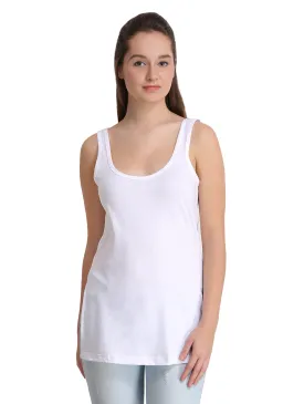 Women's Solid White Pure Cotton Long Camisole | DC-140-WH-1 |