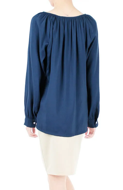 Wonder Ruche Two-Way Long Sleeve Top - Dark Blue