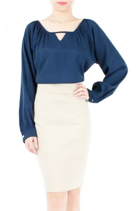 Wonder Ruche Two-Way Long Sleeve Top - Dark Blue