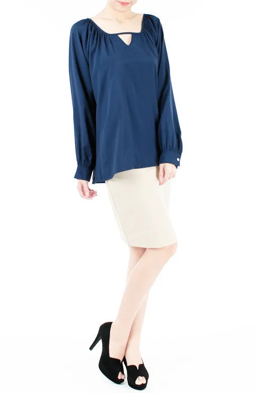 Wonder Ruche Two-Way Long Sleeve Top - Dark Blue