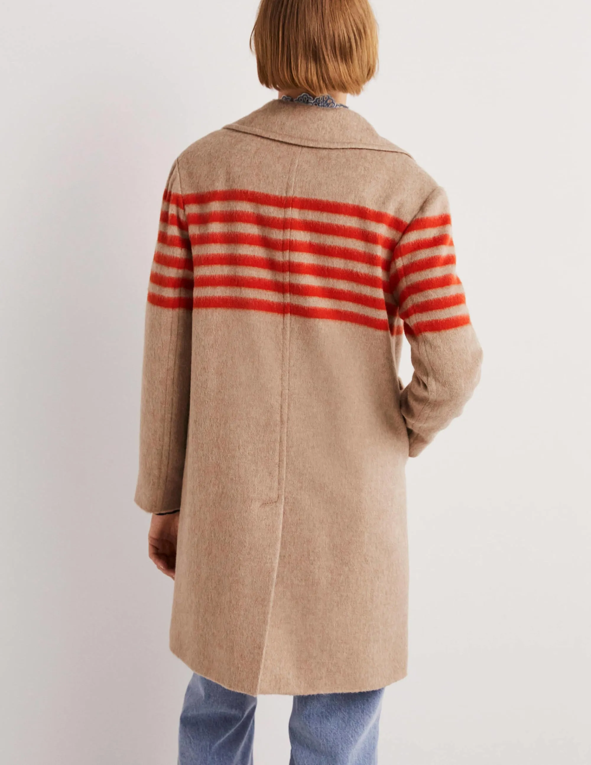 Wool Blend Striped Coat-Camel, Bright Papaya Stripe