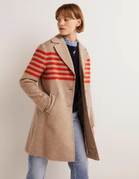 Wool Blend Striped Coat-Camel, Bright Papaya Stripe