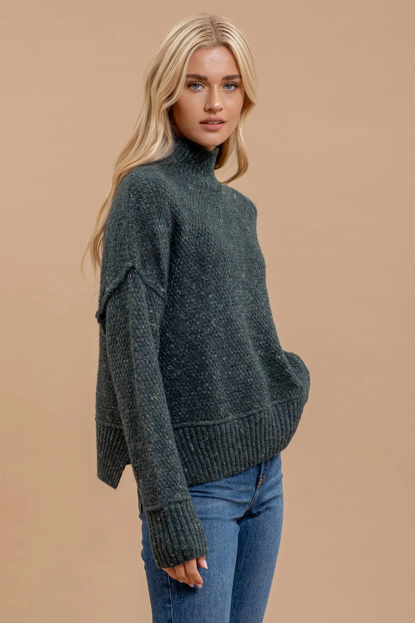 WOOL BLEND TURTLENECK LONG SLEEVE SWEATER