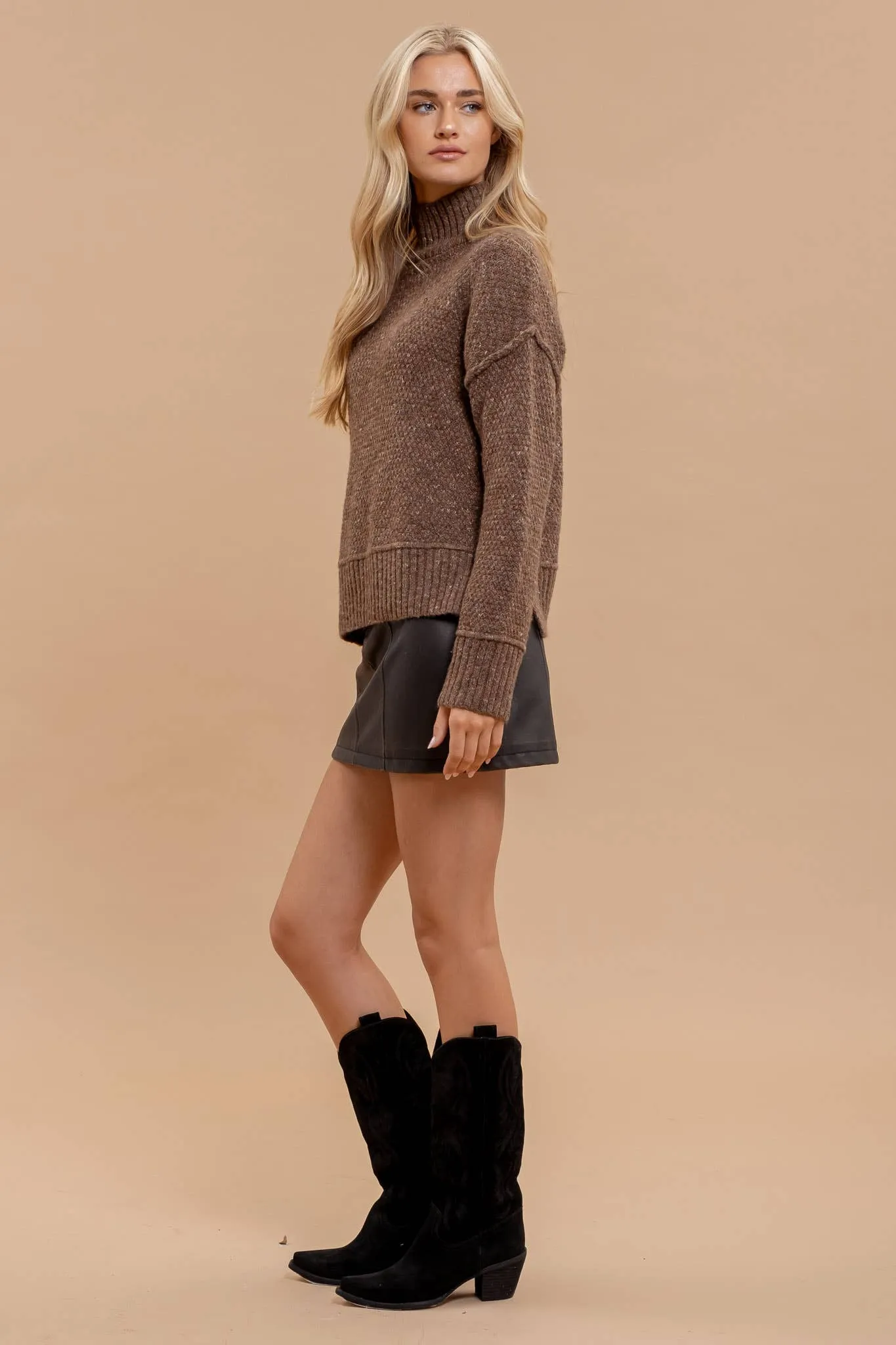 WOOL BLEND TURTLENECK LONG SLEEVE SWEATER