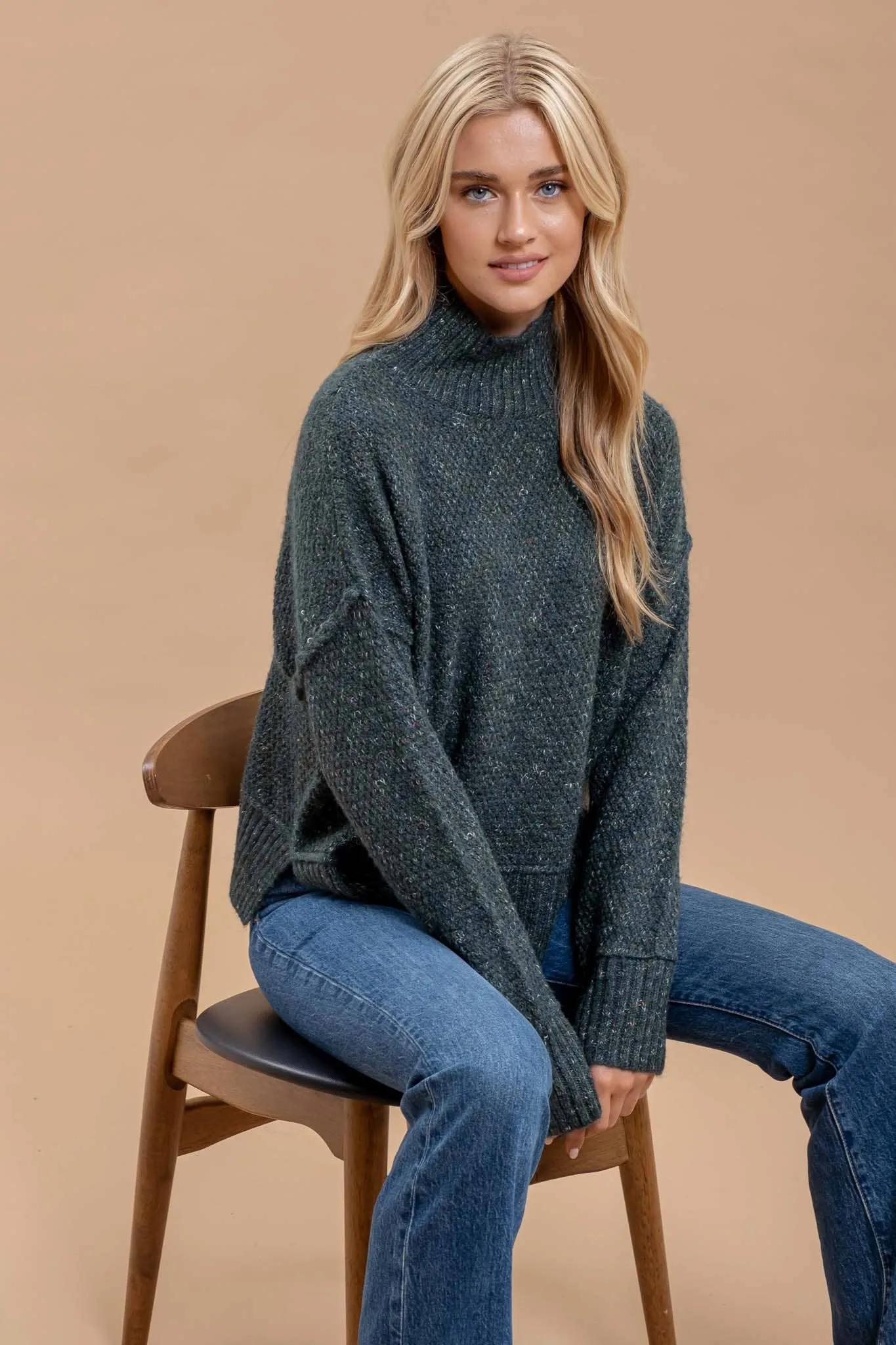 WOOL BLEND TURTLENECK LONG SLEEVE SWEATER