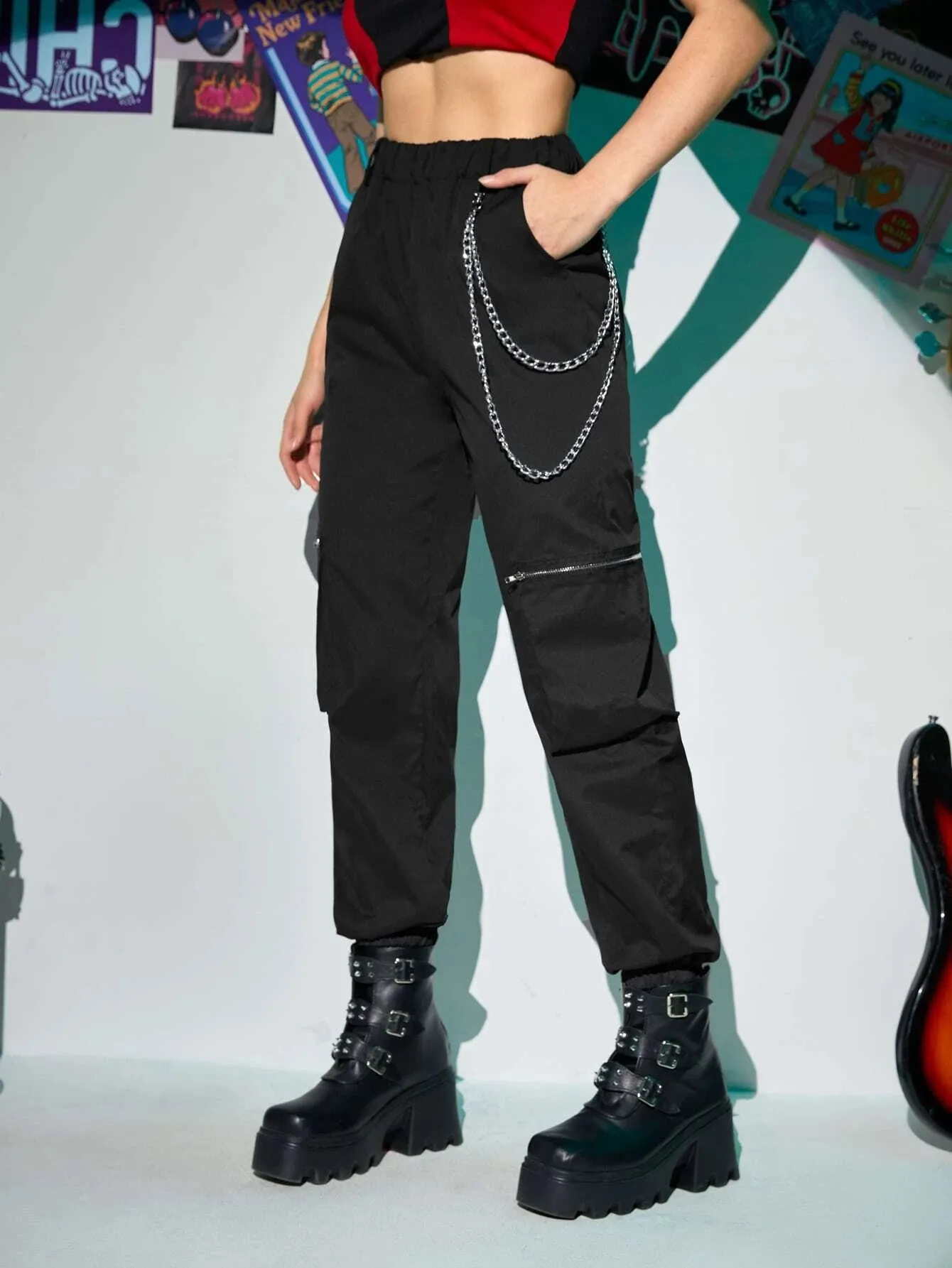 Zipper Chain Cargo Pants