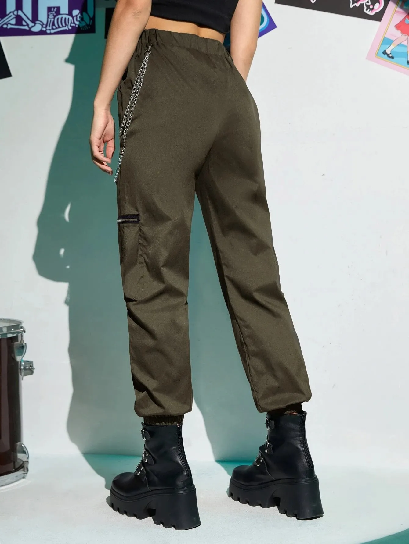 Zipper Chain Cargo Pants